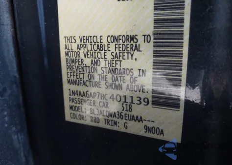 2017 Nissan Maxima 3.5 S z USA, uszkodzony, nr VIN 1N4AA6AP7HC401139